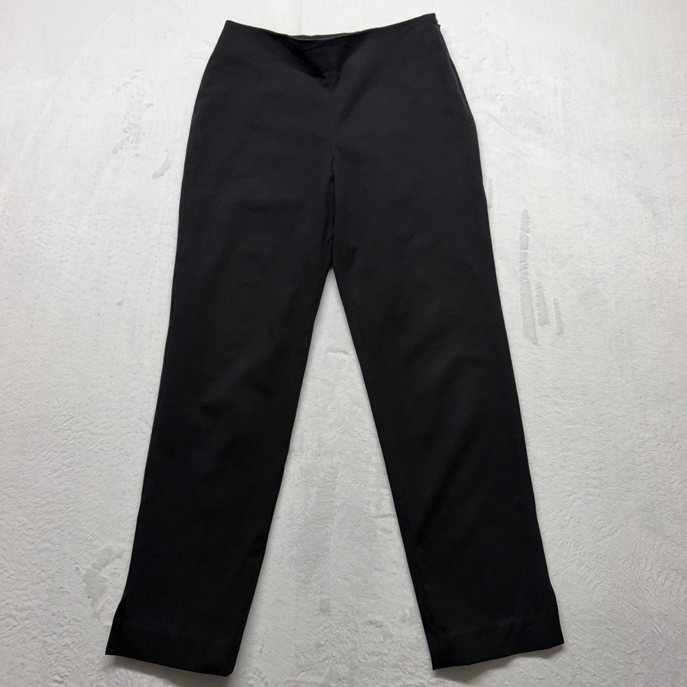 Brunello Cucinelli Pants 4 Black Cotton Stretch Slim Straight Leg Slit Hem Italy